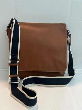 Coach Heritage Web  Brown Leather Map Crossbody Bag F70555 Messenger